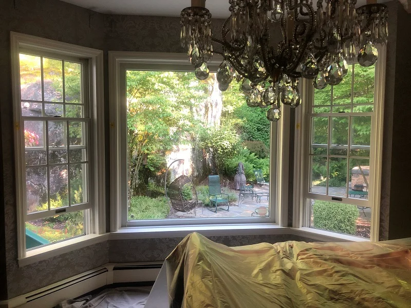 Interior view through a bay window in Cortlandt Manor, NY